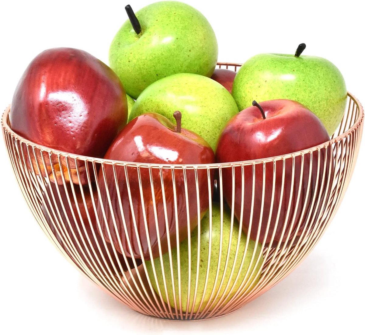 Roségouden metalen fruitschaal moderne fruitkommen voor de keuken met anti-kras antislip pads 25 cm open draad fruitmand om fruit goed te laten rijpen en vers te houden
