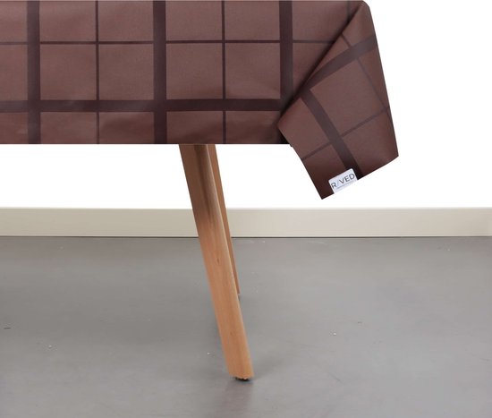 Raved Nappe Imperméable/Enduite Motif Carré Marron - 140 x 140 cm - Katoen - Lavable