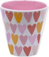 Overbeck and Friends - Marigold - Beker - Drinkbeker - Roze - Hartjes - Melamine - 4 stuks - 250ml