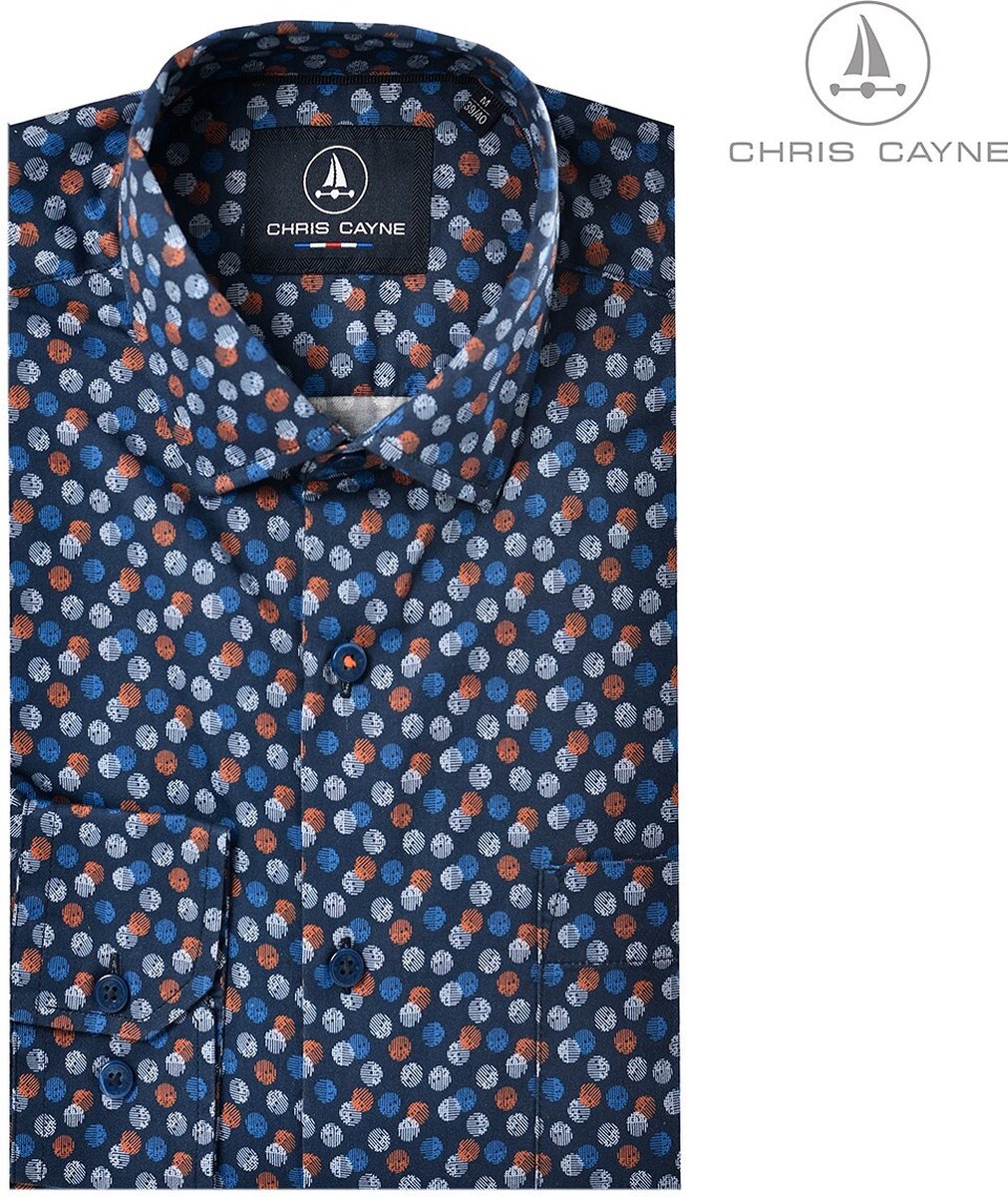 Chris Cayne heren blouse - overhemd heren lange mouwen - 1115 - blauw print - maat 3XL