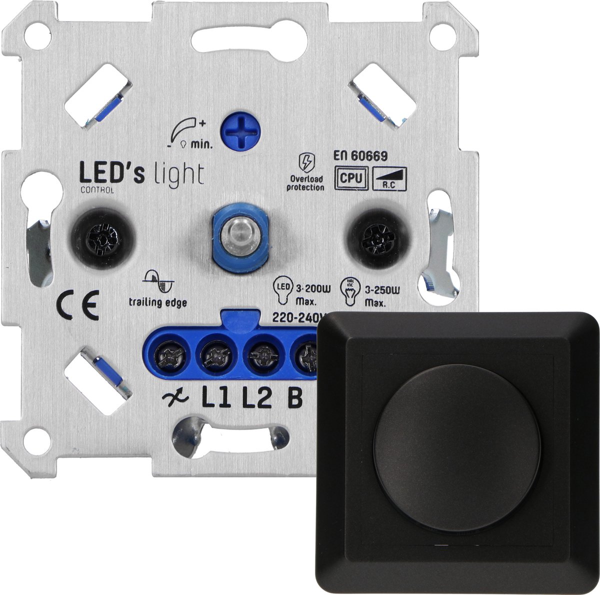 LED Dimmer zwart 10-250W - complete universele set - geschikt voor alle dimbare lampen - Dimmers