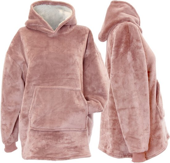 Unique Living - Kids Oversized hoodie/plaid met mouwen - 75x63cm - Old pink - Roze