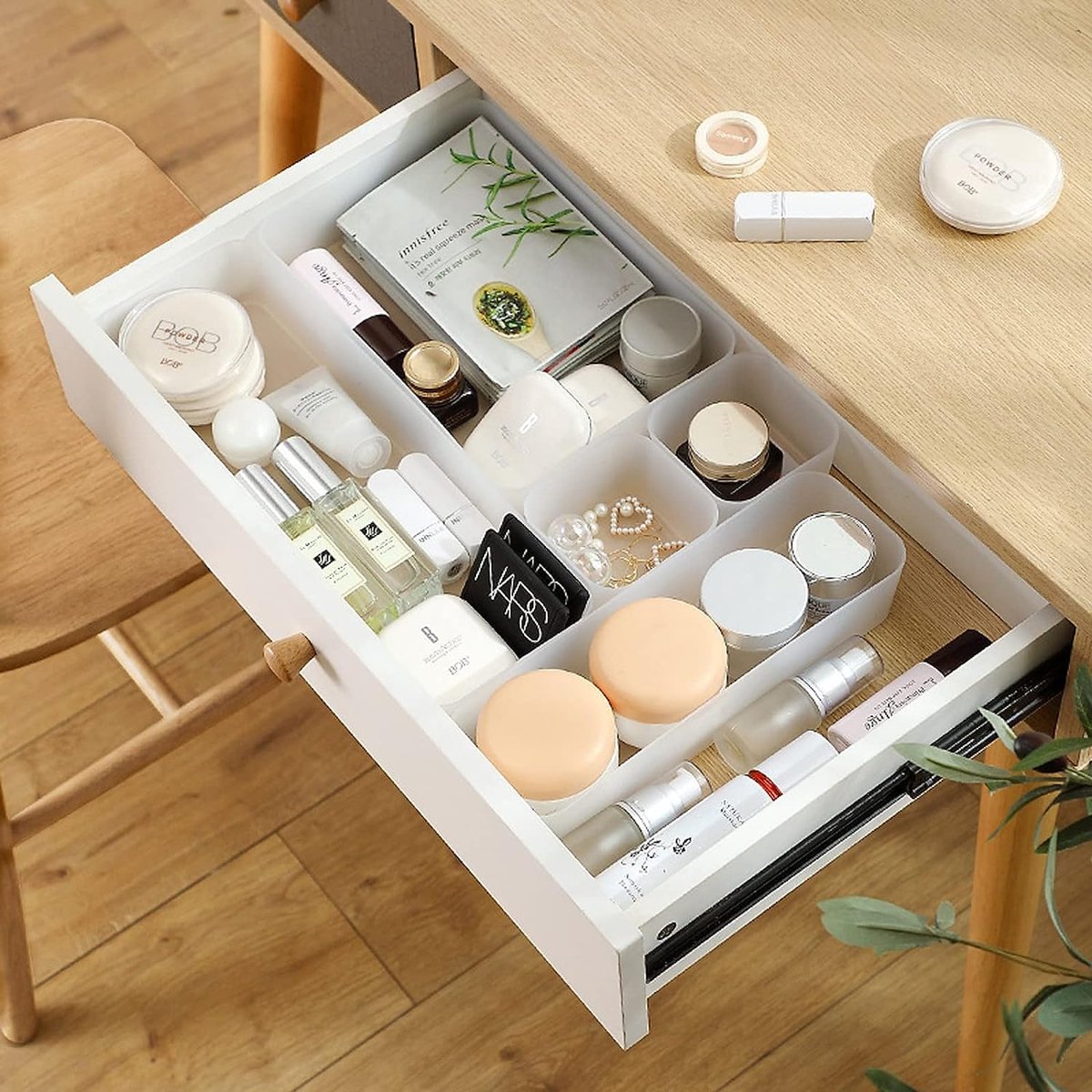 Organisateur Tiroir GOYADA 24 Pièces - Plateaux Plastique Blanc 3 Tailles Pour Bureau, Cuisine, Maison