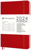 Agenda Hiéroglyphes 2024 A5 - 1 Semaine par 2 pages - Couverture rigide - Fermeture par élastique - Compartiment de rangement - 2 Signets - Agenda hebdomadaire - Vermillon