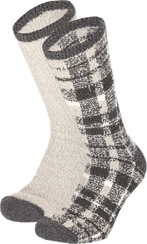 Apollo | Chaussettes de lit pour hommes | 2-Pack | Gris | Rayures | Taille unique | Chaussettes de couchage | Chaussettes de lit hommes