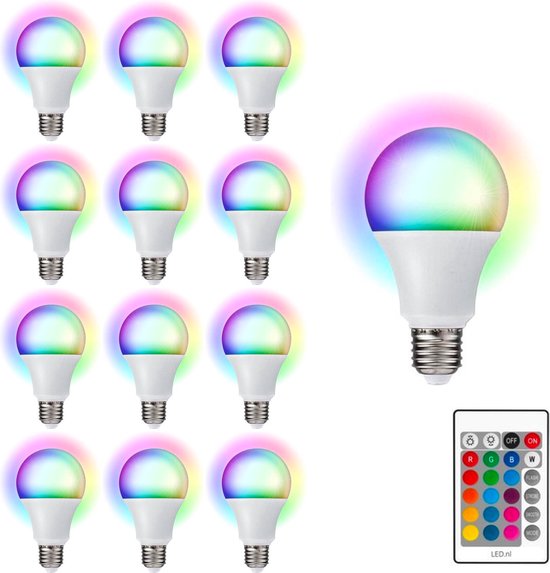 LED Discolampen E27 met afstandsbediening - Multicolor - Universeel - feestverlichting - 12 lampen
