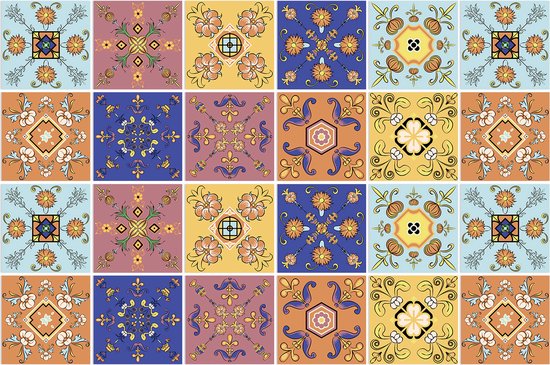 Set de 24 Stickers Carrelage au Design Portugais - 15x15CM - carrelages  Autocollant