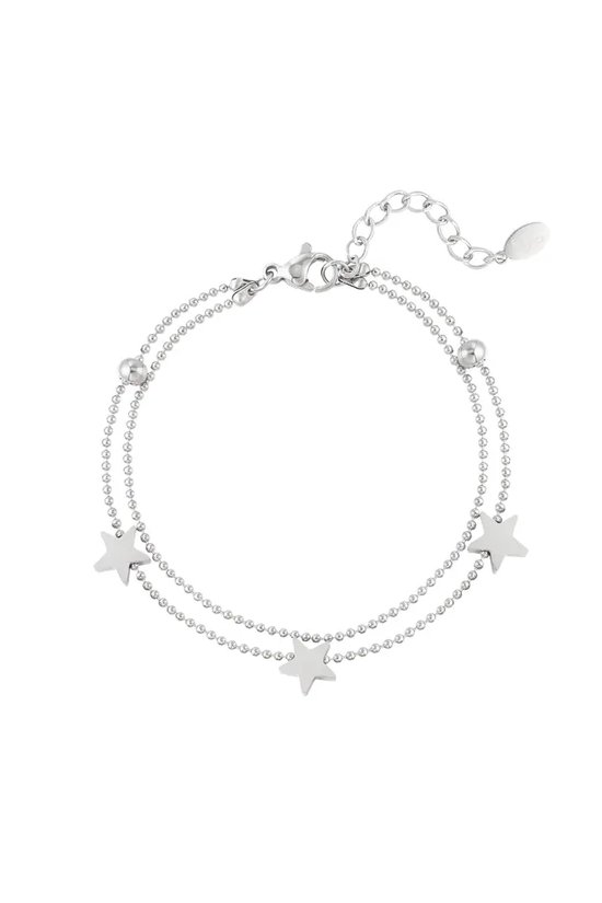 Double bracelet stars - Yehwang - Armband - 16 + 3 cm - Zilver - Stainless Steel