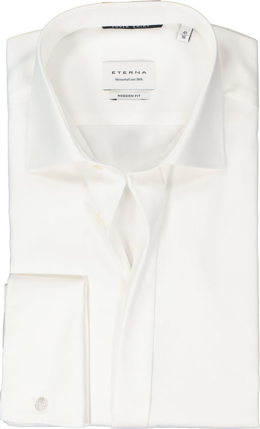 ETERNA modern fit overhemd mouwlengte 7 - twill met dubbele manchet - ecru - Strijkvrij - Boordmaat: