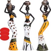 3-pack Afrikaanse beeldhouwkunst met plakband, vrouwen beeldje standbeeld huisdecoratie ornamenten woondecoratie ornamenten voor woonkamer, thuis geschenken voor moeder, vrienden