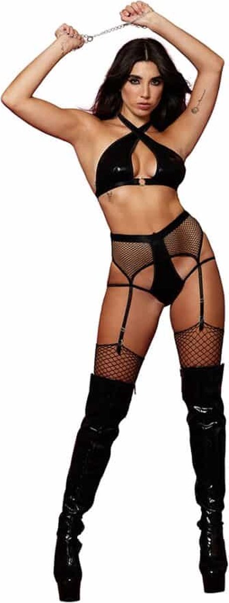 Goedkoopste Dreamgirl (All) Fetish Bralette, Garter Panty and Restraint Diamond - One Size black O/S