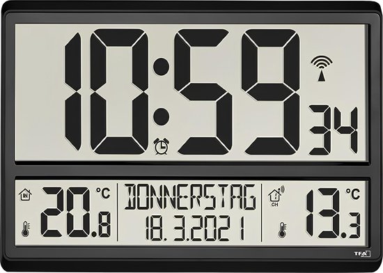 TFA Dostmann Digitale wandklok XL 60.4521.01 (zwart met batterijen