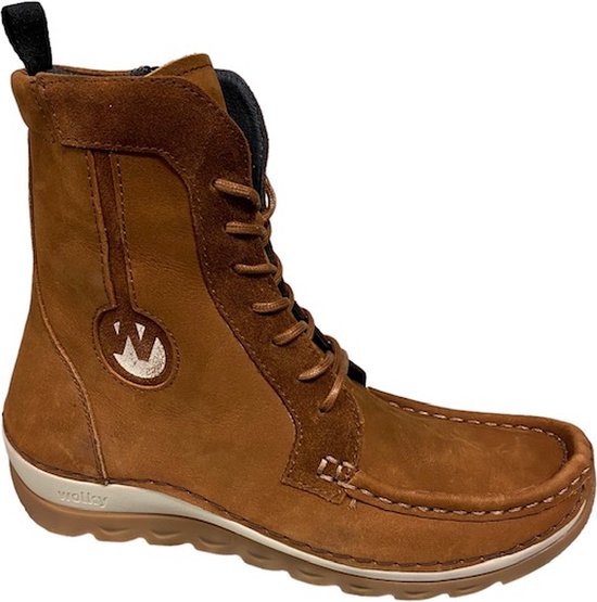 Wolky Hoge veterschoenen Ocean cognac nubuck