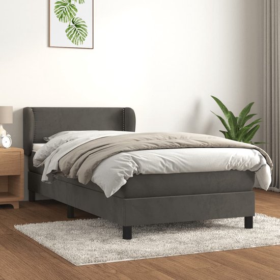 The Living Store Bed Serina - Boxspringbed 80x200 - Donkergrijs Fluweel