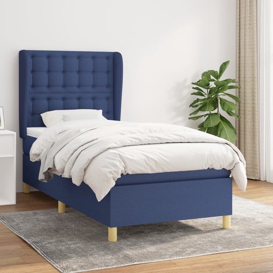 The Living Store Boxspringbed - Comfort Sleep - Bed - 203 x 93 x 118/128 cm - Blauw - Pocketvering matras - Middelharde ondersteuning - Huidvriendelijk topmatras