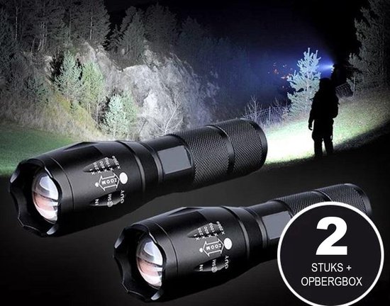 Militaire zaklamp - LED zaklamp - 2000 Lumen - Inzoombaar 2 stuks -  Opbergbox - Waterdicht | bol.com
