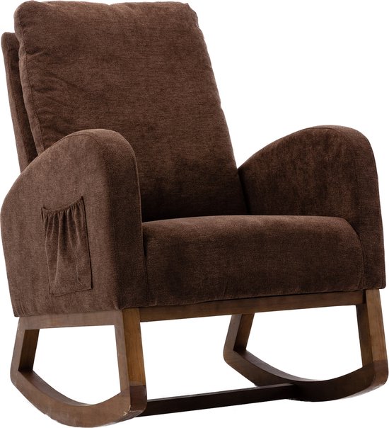 Chaise berçante rembourrée Merax, avec poche latérale, brun