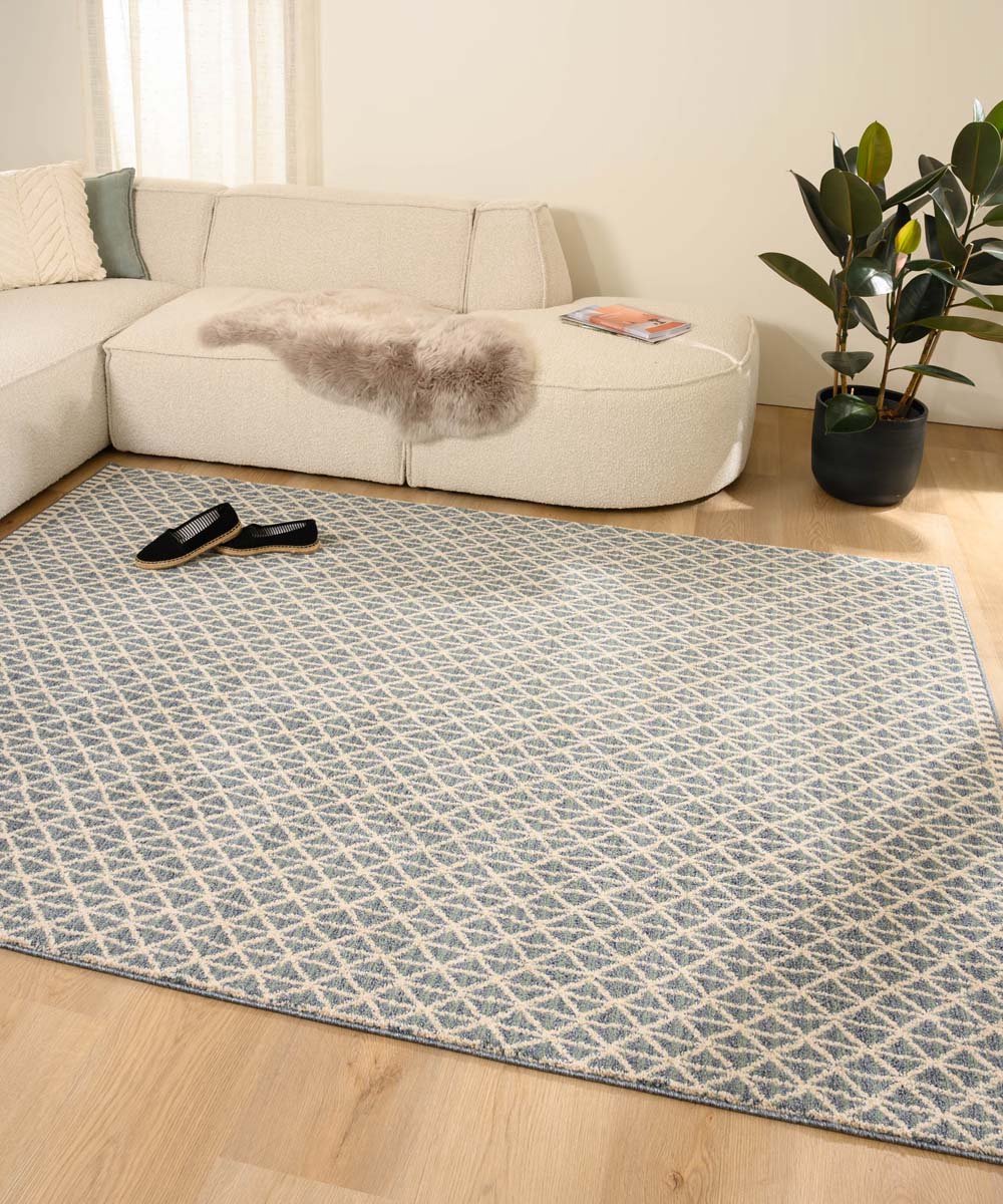 Tapeso Design vloerkleed - Fancy Waves ivoor/blauw 120x170
