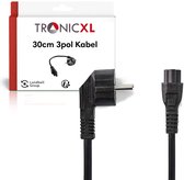 TronicXL IEC 320-C5 korte stroomkabel, 30 cm, klaverblad-stekker, koudapparaatkabel, 3-polig, bijvoorbeeld voor notebook, laptop, pc, monitor. en TFT.