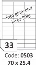 R0119.0503.A Rayfilm Étiquettes autocollantes brillantes pour laser 80gr 70x25,4 mm - 33 par feuille - 3300 étiquettes par boîte de 100 feuilles