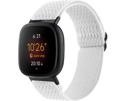 By Qubix - Compatible Fitbit bandje - geschikt voor Fitbit Versa 3/4 & Sense 1/2 Nylon loop bandje - Wit Smartwatchbandje bandje Armband Polsband Strap Band Watchband