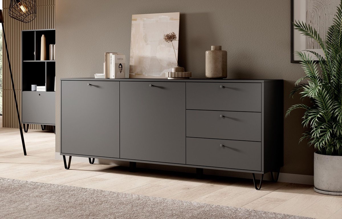 Meubella - Dressoir Apula - Antraciet - 183 cm