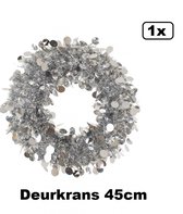 Deurkrans luxe 45cm zilverkleurig - Brandvertragend - Glitter and glamour decoratie fun Silver