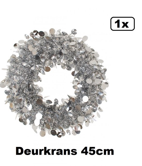 Deurkrans luxe 45cm zilverkleurig - Brandvertragend - Glitter and glamour decoratie fun Silver