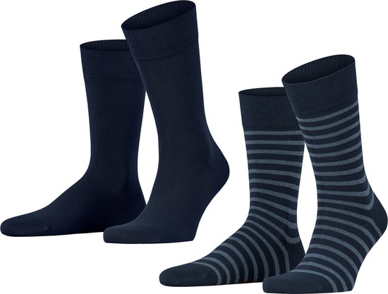 Esprit Fine Stripe 2-Pack duurzaam gestreept organisch katoen multipack sokken heren blauw - Maat 39-42