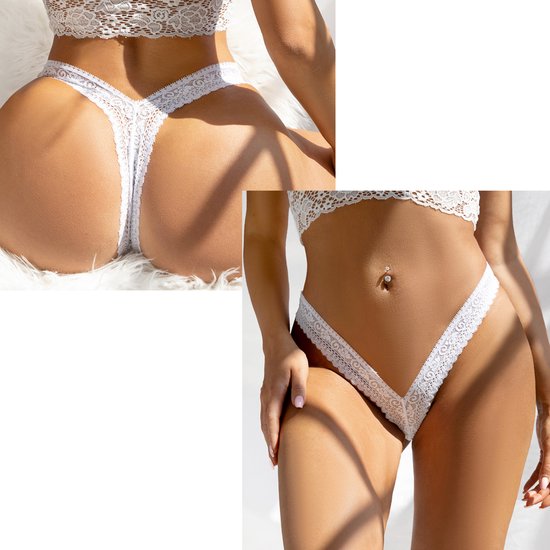 Sexy Dames String Wit - Kant - Vrouwen Lingerie / Ondergoed - Maat M / L