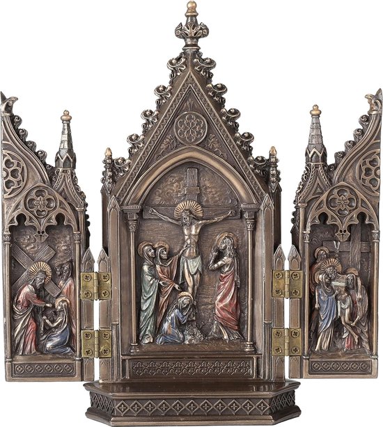 ‎Veronese Design - De kruisiging van Jezus - Drieluik - zeer gedetailleerd - (hxbxd) ca. 20cm x 18,5cm x 5,5cm