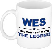 Cadeau nom Wes - L'homme, le mythe la légende tasse à café / tasse 300 ml - nom / noms tasses - cadeau pour anniversaire / fête des pères / retraite / succès / merci