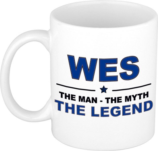Cadeau nom Wes - L'homme, le mythe la légende tasse à café / tasse 300 ml - nom / noms tasses - cadeau pour anniversaire / fête des pères / retraite / succès / merci