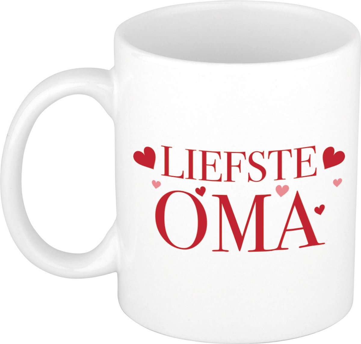 Liefste oma mok / beker wit met rode tekst en hartjes - cadeau verjaardag
