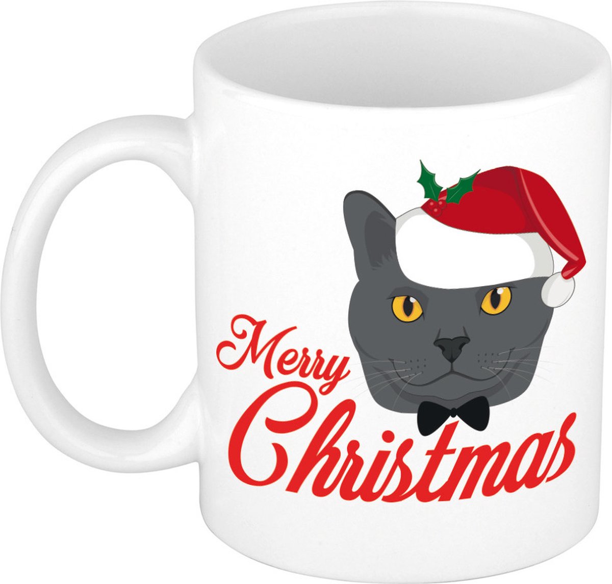 Bellatio Decorations Koffiemok - Kerst Katten - 300 ml - keramiek - kerstcadeau - kerstmis