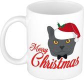 Merry Christmas Christmas Gift Mug de Noël avec chat gris 300 ml