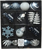 50x stuks kersthangers/kerstballen lichtblauw/wit - Onbreekbare plastic kerstboomversiering kerstornamenten