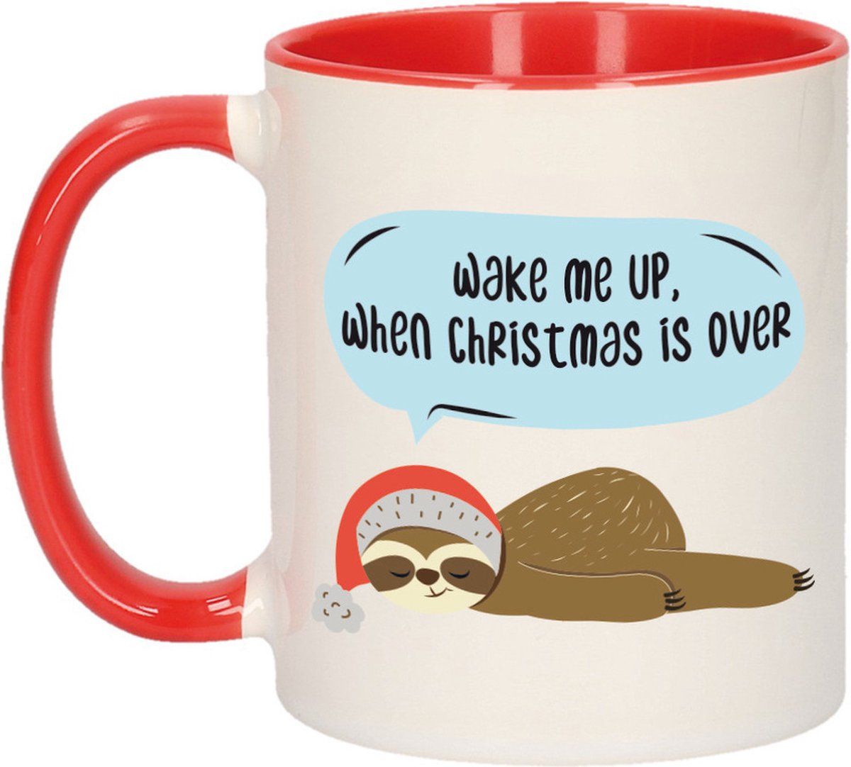 Bellatio Decorations Koffiemok - Wake me up - 300 ml - keramiek - kerstcadeau - kerstmis
