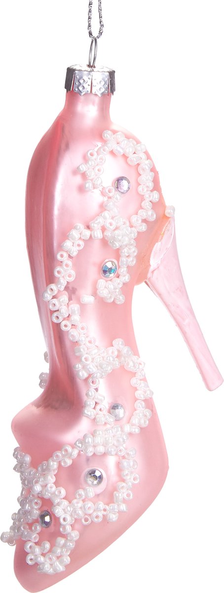 Brubaker Hoge Hak Roze Wit - Handbeschilderde Glazen Kerstballen - Mondgeblazen Kerstboomversieringen Figuren Grappige Deco Hangers Boombal - 9 cm