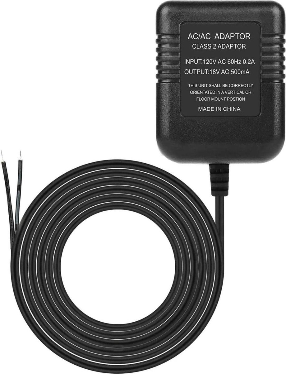 Donley - Transformator voor Eufy video deurbel - Adapter voor Eufy video deurbel - 5 meter kabel - Video deurbel adapter - Eufy en Ring deurbel adapter - Voeding deurbel - Stroom adapter deurbel - Doorbel power adapter - 230v-18v - AC230V, 50Hz tot 1