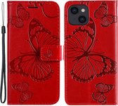 Coverup Vlinders Book Case - Geschikt voor iPhone 15 Hoesje - Rood