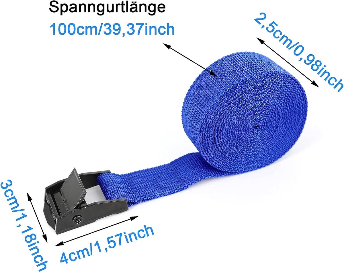 4 Pièces Sangles de Tension 3 m, Sangle de Tension Bleue Réglable ...
