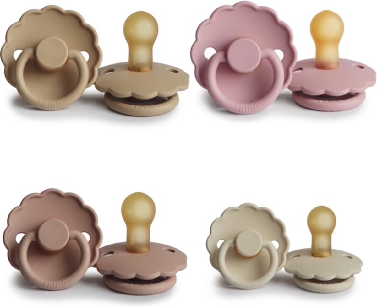 Goedkoopste FRIGG DAISY Fopspeen set 4 stuks Powder Blush,Baby Pink,Cream en Blush 0-6 maand