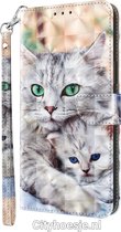 iPhone X / XS – Bookcase – Print 3D katten – incl. Pasjeshouder – Cityhoesje.nl