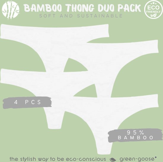 green-goose® Bamboe Dames String | 4 Stuks | Wit | Maat M | Duurzaam, Stretchy en Superzacht!