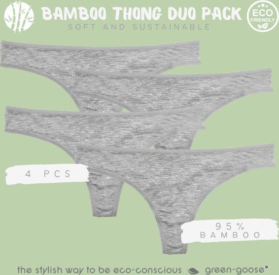green-goose® Bamboe Dames String | 4 Stuks | Grijs | Maat S | Duurzaam, Stretchy en Superzacht!