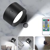 Led wandlamp voor binnen - Zwart - Wit licht - USB oplaadbaar - Touch functie - Afstandsbediening - 360° rotatie