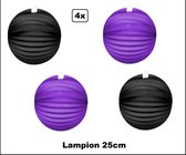 4x Lampion Paars/zwart 25cm - festival thema feest verjaardag party papier BBQ strand licht fun