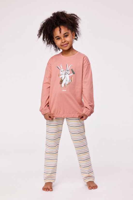 Woody pyjama meisjes - haas - roze - 232-10-BSL-S/443 - maat 152