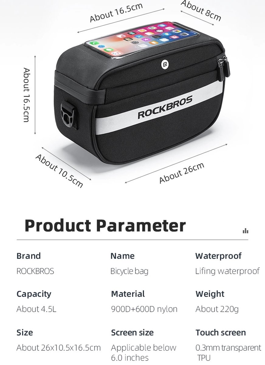ROCKBROS Waterdichte Ebike Tas Super73 Frame Bag 4.5L Waterdichte ROCKBROS- fietstas Voor Het Fietsframe 4L Rockbros Phone